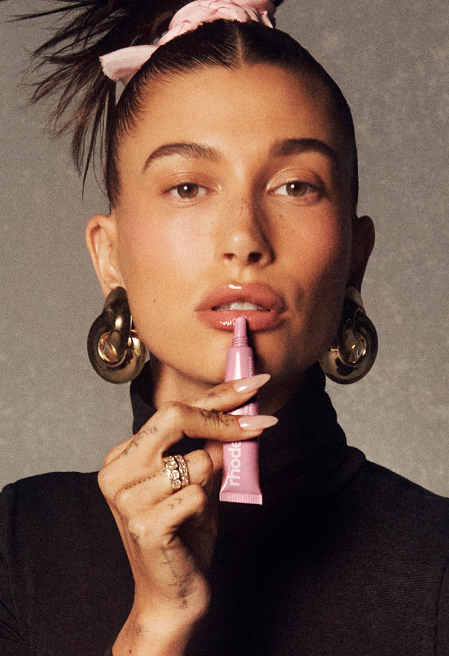Hailey wears peptide lip tint - ribbon