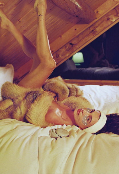 hailey bieber with rhode headband, peptide eye prep r icon, caffeine reset