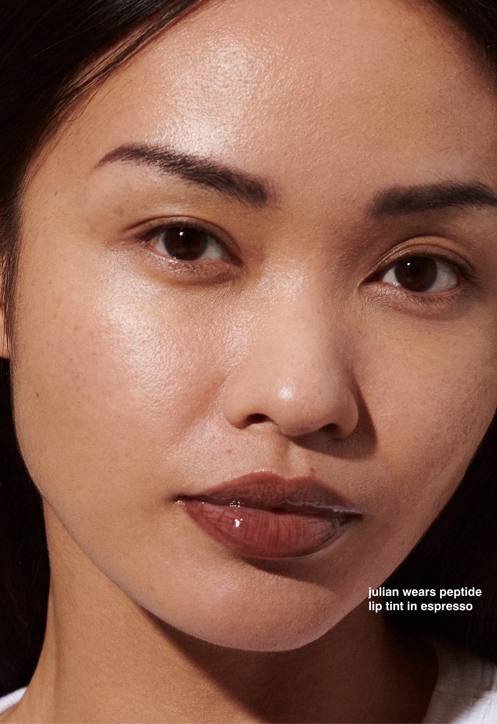 julian wears peptide lip tint in espresso