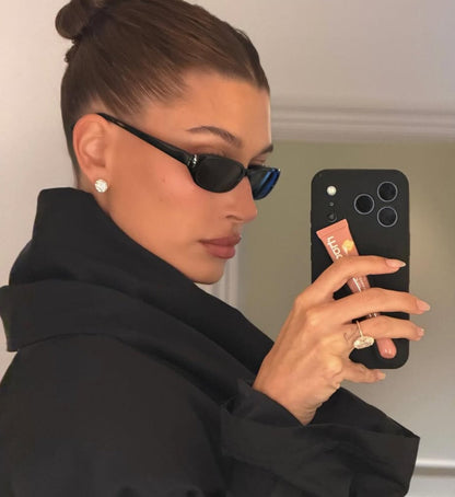 hailey with black lip case with scented lip tint toast