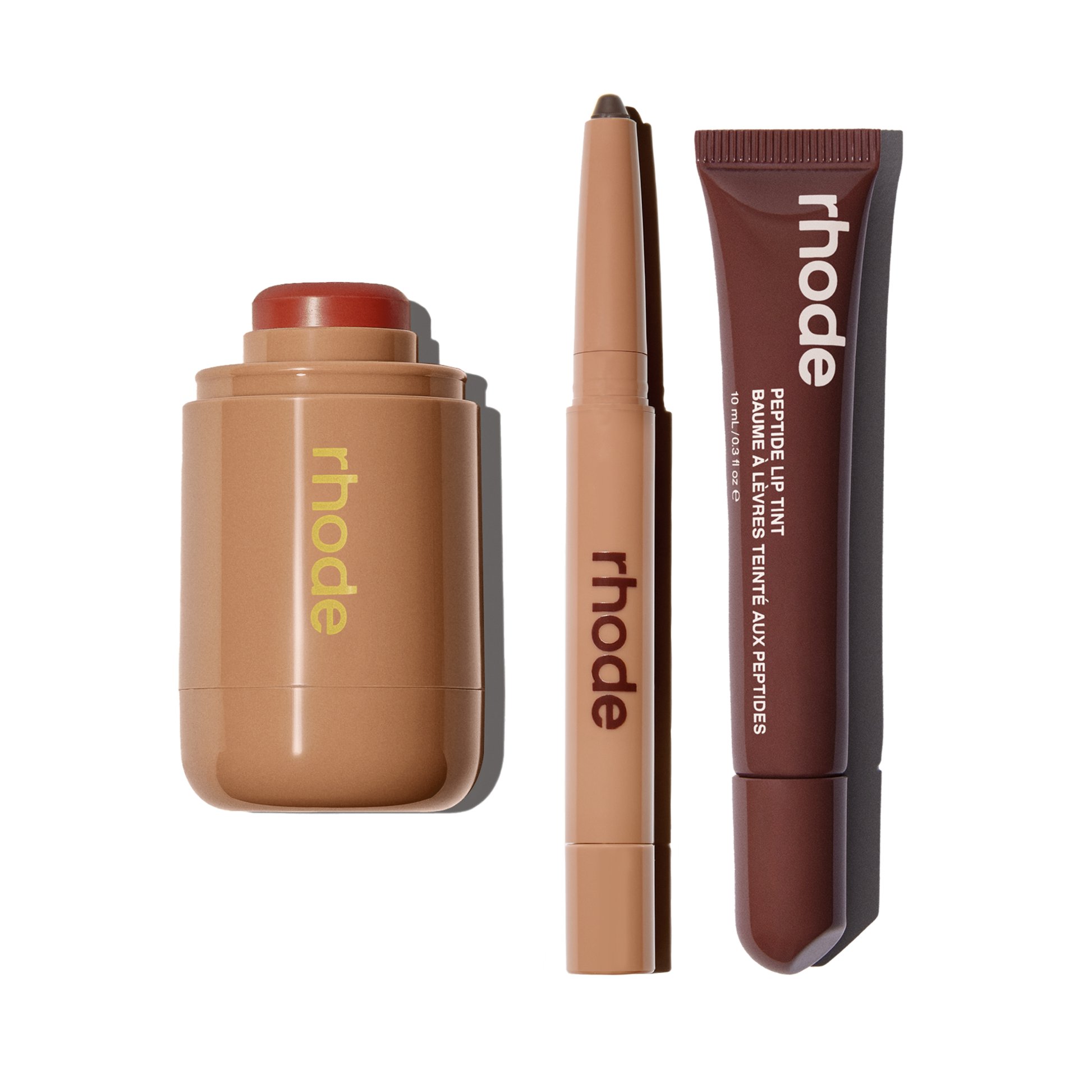 pocket blush sun soak, peptide lip shape flex, peptide lip tint espresso