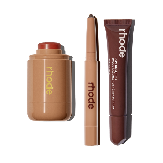 pocket blush sun soak, peptide lip shape flex, peptide lip tint espresso