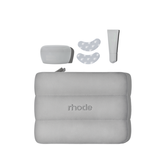 grey bubble bag, caffeine reset, peptide eye prep r icon, peptide lip boost sugarmint