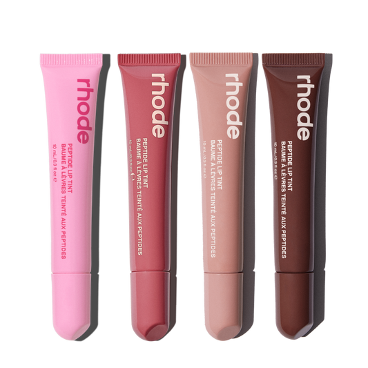 peptide lip tint jelly bean, salty tan, toast, espresso