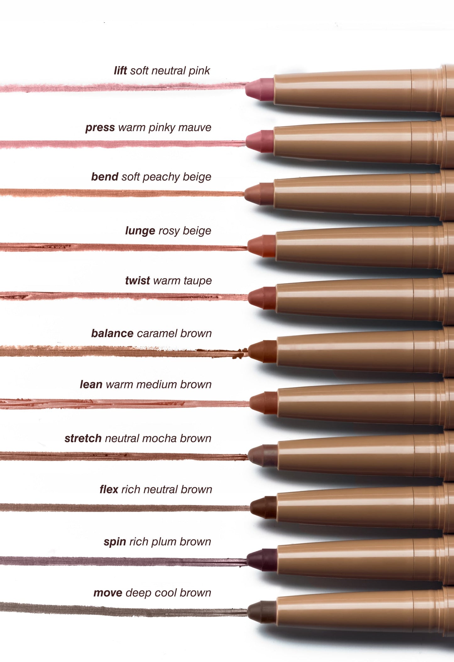 swatch of peptide lip shape with shade names