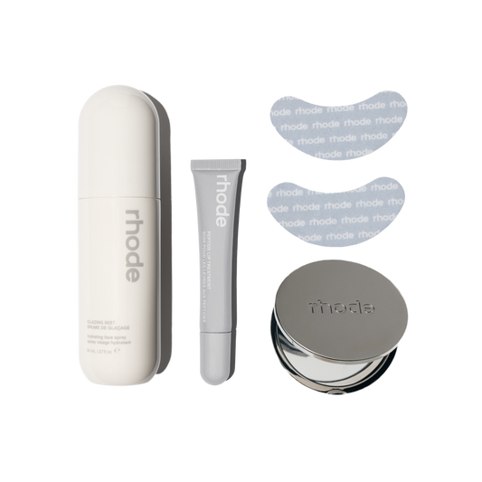glazing mist, peptide lip treatment, r icon eye prep, rhode mirror